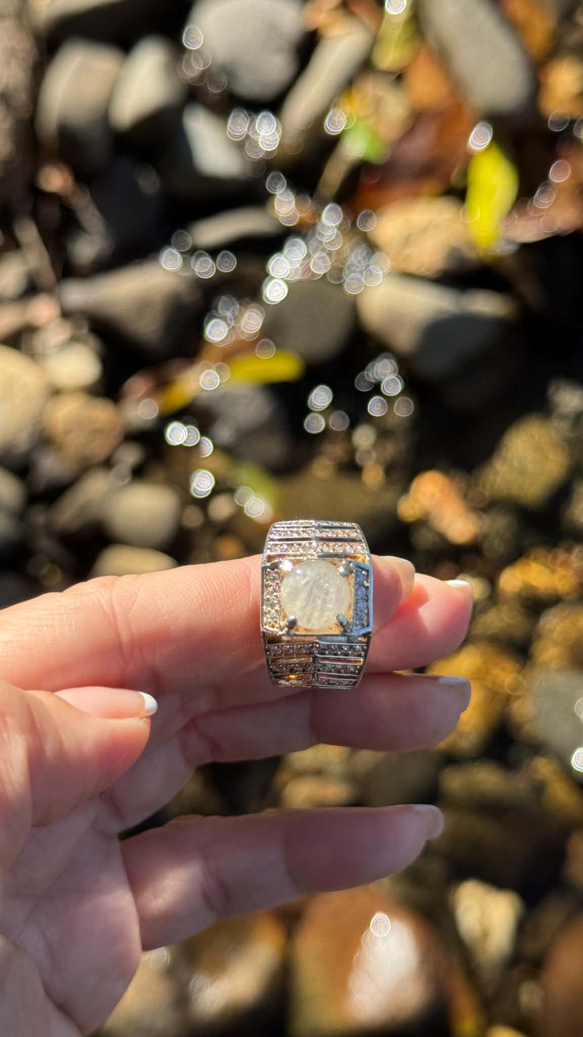 Natural White Sapphire Ring 99.9% Pure Silver