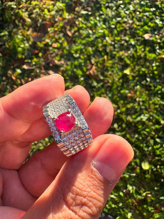 Vietnamese Faceted Heated Ruby Ring 99.9% Pure Silver