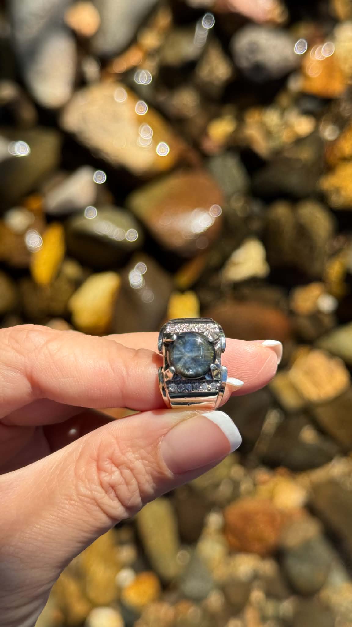 Trapiche Sapphire Ring 99.9% Pure Silver