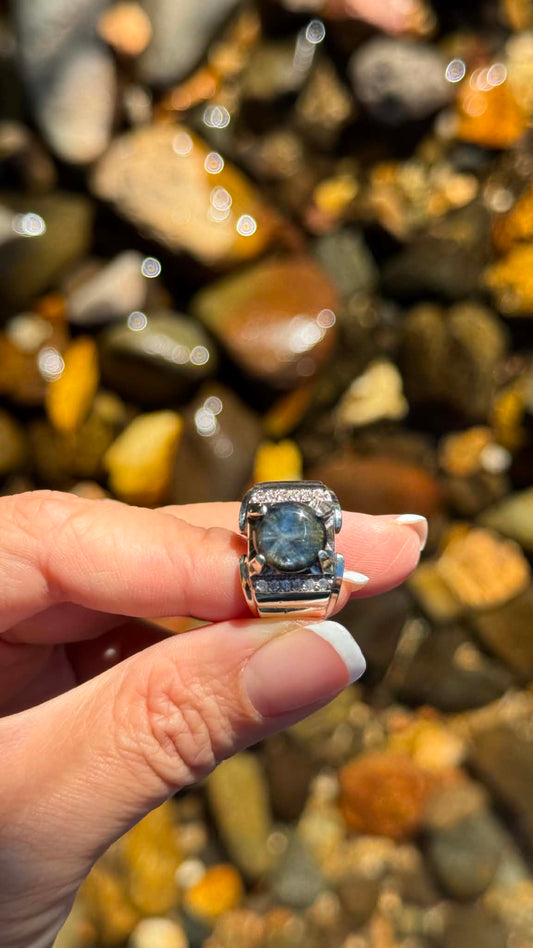 Trapiche Sapphire Ring 99.9% Pure Silver