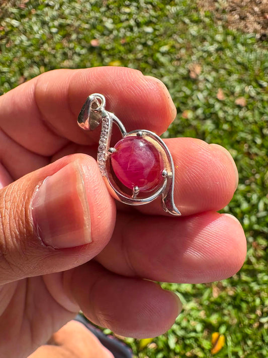 Vietnamese Natural Ruby Pendant 99.9% Pure Silver