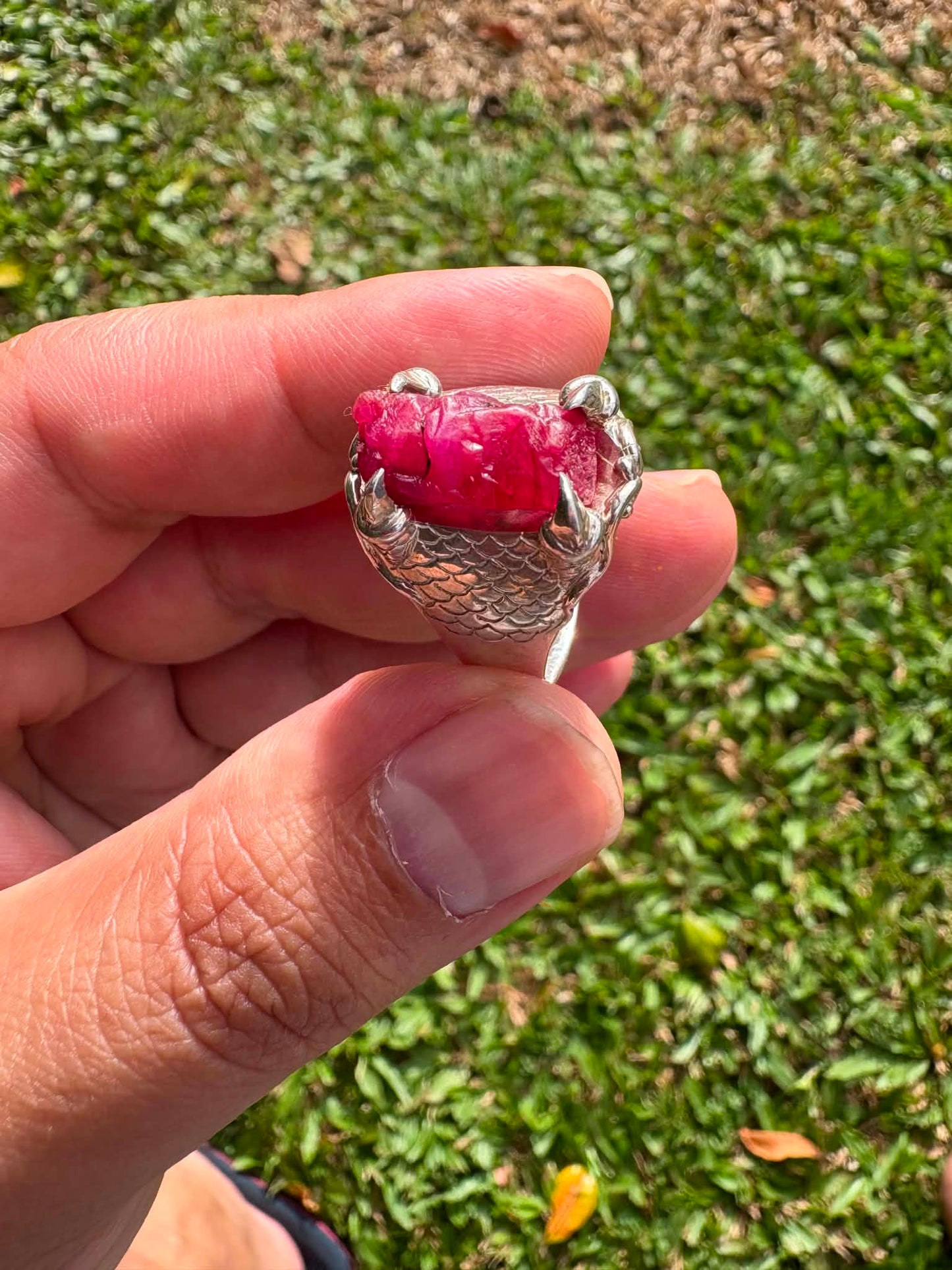 Vietnamese Natural Rough Ruby Ring 99.9% Pure Silver