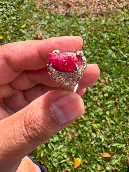 Vietnamese Natural Rough Ruby Ring 99.9% Pure Silver