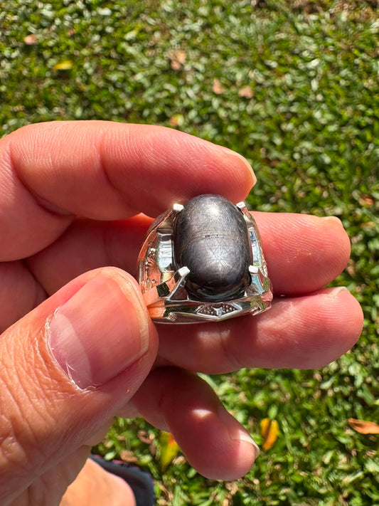 Vietnamese Black Star Sapphire Ring 99.9% Pure Silver