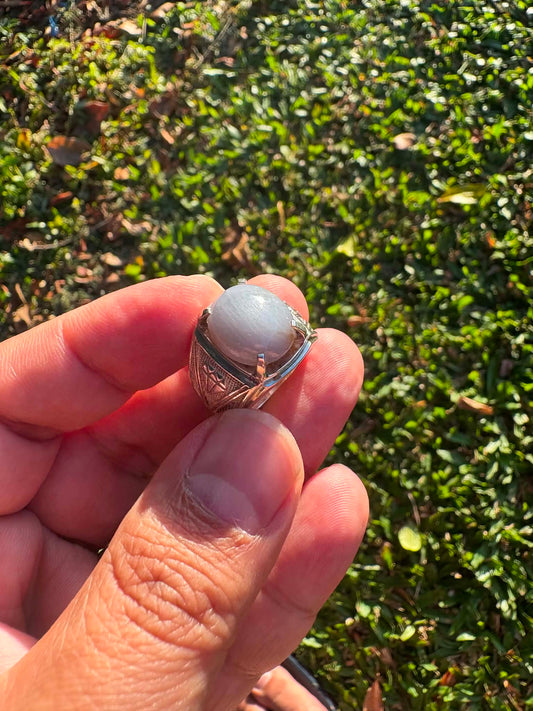 Vietnamese Natural White Sapphire Ring 99.9% Pure Silver